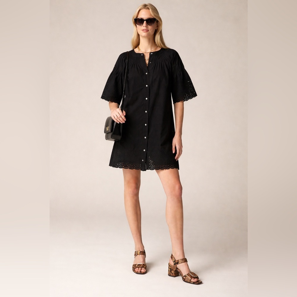 J. Crew Jolie Dress in Eyelet Cotton Poplin in Black
